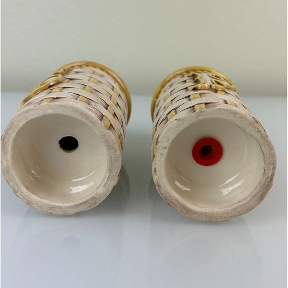 Vintage Tall Basket Weave Ceramic Salt & Pepper Shakers Floral Fruit Retro Home - Picture 11 of 13